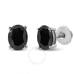 .925 Sterling Silver 1/2 Cttw Prong Set Treated Black Oval Diamond Stud Earring (Black Color, I2-I3 Clarity)
