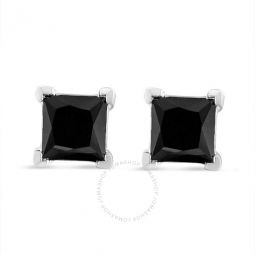 .925 Sterling Silver 1/2 Cttw Princess Cut Treated Black Diamond Screw-Back 4-Prong Classic Stud Earrings (Color-Enhanced, I2-I3 Clarity)