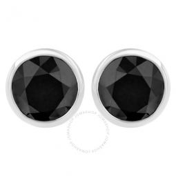 .925 Sterling Silver 2 cttw Black Diamond Screw-Back Classic Bezel Solitaire Stud Earrings (Color-Enhanced, I2-I3)