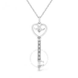 .925 Sterling Silver Pave and Bezel-Set Diamond Accent Key 18 Heart and Lock Pendant Necklace