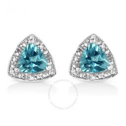 .925 Sterling Silver 6x6 mm Trillion Cut Blue Topaz Gemstone and Diamond Accent Stud Earring (I-J Color, I1-I2 Clarity)