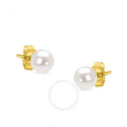 14K Yellow Gold Round Freshwater Akoya Cultured 5-5.5MM Pearl Stud Earrings AAA+ Quality