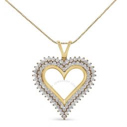 10K Yellow Gold Plated .925 Sterling Silver 1.00 Cttw Diamond Heart 18 Pendant Necklace (I-J Color, I2-I3 Clarity)