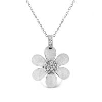 .925 Sterling Silver Pave-Set Diamond Accent Flower 18 Pendant Necklace (I-J Color, I1-I2 Clarity)