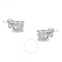 Sterling Silver 1/2 Carat TDW Solitaire Diamond Stud Earrings (H-I, I1-I2)