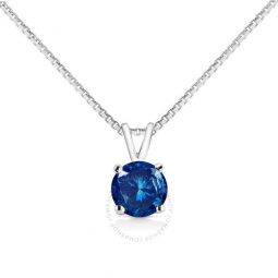 14K White Gold 1/4 Cttw Round Brilliant Cut Lab Grown Blue Diamond 4-Prong Solitaire Pendant Necklace (Blue Color, VVS2-VS1 Clarity) - 18