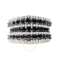 14K Yellow Gold Plated .925 Sterling Silver 1 3/4 Cttw Treated Black and White Alternating Diamond Multi Row Band Ring (Black / I-J, I2-I3)