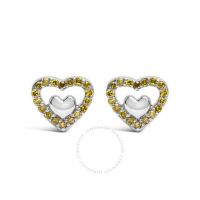 925 Sterling Silver 1/6 Cttw Yellow Diamond Open Double Heart Stud Earrings (Treated Yellow Color, I3 Clarity)