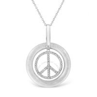 Matte Finish .925 Sterling Silver Diamond Accent Dancing Peace Sign 18 Pendant Necklace (I-J Color, I1-I2 Clarity)