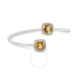 Sterling Silver Cushion Cut Yellow Citrine Gemstone and Diamond Accent Split Bypass Bangle Bracelet