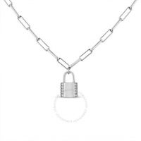 .925 Sterling Silver 1/10 Cttw Round Diamond Lock Pendant 16 Paperclip Chin Necklace (H-I Color, SI1-SI2 Clarity)