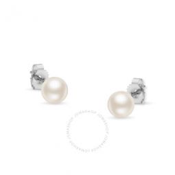 14K White Gold Round Freshwater Akoya Cultured 5.5-6MM Pearl Stud Earrings AAA+ Quality