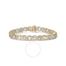 10K Yellow Gold 3.00 Cttw Round-Cut and Baguette-Cut Diamond XOXO Floral Design 7.50 Bracelet