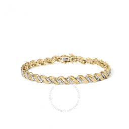 10k Yellow Gold 1.0 Cttw Round-Cut and Baguette-Cut S-Link 7.25 Bracelet (I-J Color, I2-I3 Clarity)