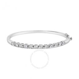 14K White Gold 1 7/8 Cttw Semi Bezel Set Diamond Floral Cluster Bangle Bracelet (H-I Color, SI1-SI2 Clarity)
