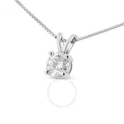 14K White Gold 1/4 Cttw Round Cut Lab Grown White Diamond 4-Prong Solitaire Pendant Necklace (F-G Color, VS2-SI1 Clarity) - 18