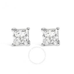 14K White Gold 3/4 Cttw Princess Cut Lab Grown Diamond Solitaire Stud Earrings (F-G, VS2-SI1)