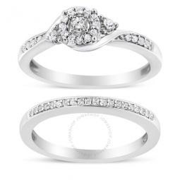.925 Sterling Silver 1/4 Cttw Diamond Halo and Swirl Engagement Ring and Wedding Band Set (I-J Color, I3 Clarity)