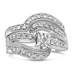 .925 Sterling Silver 1/3 Cttw Round Diamond Crisscross Engagement Ring Bridal Set (H-I Color, I1-I2 Clarity)