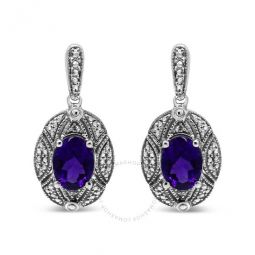 .925 Sterling Silver Diamond Accent and 8x6mm Purple Oval Amethyst Stud Earrings (I-J Color, I1-I2 Clarity)