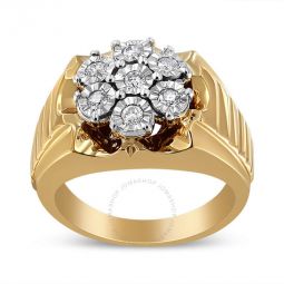 14K Yellow Gold Plated .925 Sterling Silver 1/3 Cttw Miracle-Set Floral Diamond Cluster Ring (I-J Color, I1-I2 Clarity)