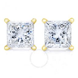 AGS Certified 14k Yellow Gold 1/4 cttw 4-Prong Set Princess-Cut Solitaire Diamond Push Back Stud Earrings (H-I Color, SI2-I1 Clarity)