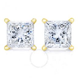 AGS Certified 14k Yellow Gold 1/4 cttw 4-Prong Set Princess-Cut Solitaire Diamond Push Back Stud Earrings (G-H Color, SI2-I1 Clarity)