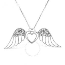 .925 Sterling Silver Pave-Set Diamond Accent Angel Wing 18 Double Heart Pendant Necklace (I-J Color, I1-I2 Clarity)