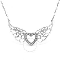.925 Sterling Silver Pave-Set Diamond Accent Fairy Wing 18 Heart Pendant Necklace (I-J Color, I1-I2 Clarity)