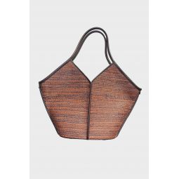 Calella Bicolor Raffia Bag - Tan/Dark Brown