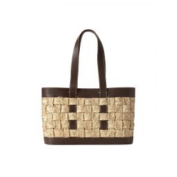 Seramar Leather Framed Woven Straw Basket - Natural/Ebony