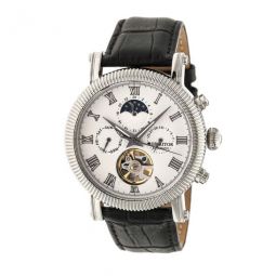 Winston Automatic White Dial Black Leather Mens Watch