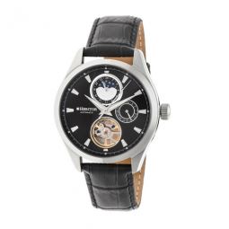 Sebastian Black Moonphase Dial Black Leather Strap Automatic Mens Watch