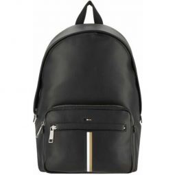 Mens Ray Vegan Leather Branded Stripes Backpack - Black