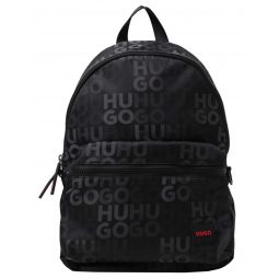 Ethon Nylon Repeated Logo Print Backpack - Black
