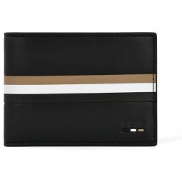 Mens Ray Vegan Leather Bifold Logo Stripes Wallet - Black
