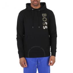 Black French-Terry Cotton Monogram Logo Hoodie, Size X-Large