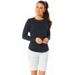 IBKUL Womens Long Sleeve Crew Neck Golf Top with Mesh