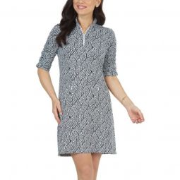 IBKUL Womens Sally Print Ruched Elbow Length Sleeve Golf Dress