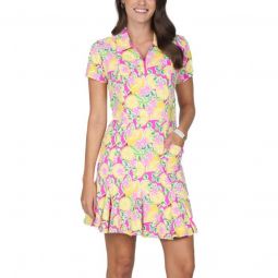 IBKUL Womens Calista Print Short Sleeve Godet Golf Dress
