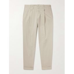 Straight-Leg Pleated Stretch-Cotton Trousers