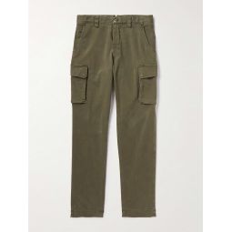 Straight-Leg Pleated Stretch-Cotton Cargo Trousers