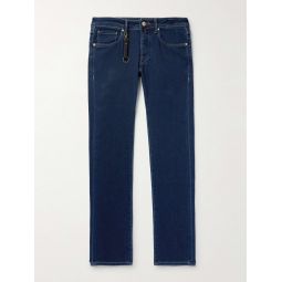 Leather-Trimmed Straight-Leg Jeans