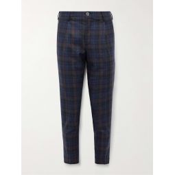 Tapered Cropped Pleated Checked Wool-Blend Trousers