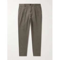 Slim-Fit Tapered Pleated Cotton-Twill Chinos
