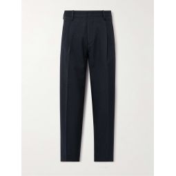 Slim-Fit Tapered Pleated Virgin Wool and Cotton-Blend Trousers