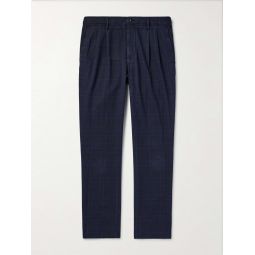 Straight-Leg Pleated Prince of Wales Checked Cotton-Blend Trousers
