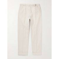 Straight-Leg Belted Cotton and Linen-Blend Trousers