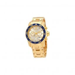 Men's Pro Diver Chronograph 18K Gold Plated Steel Silver-Tone Dial