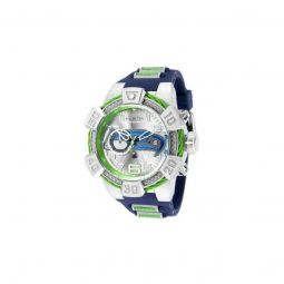 Men's NFL Chronograph Silicone with Stainless Steel with Yellow Glass Fi White and Green (Seattle Seahawks) Dial Watch
